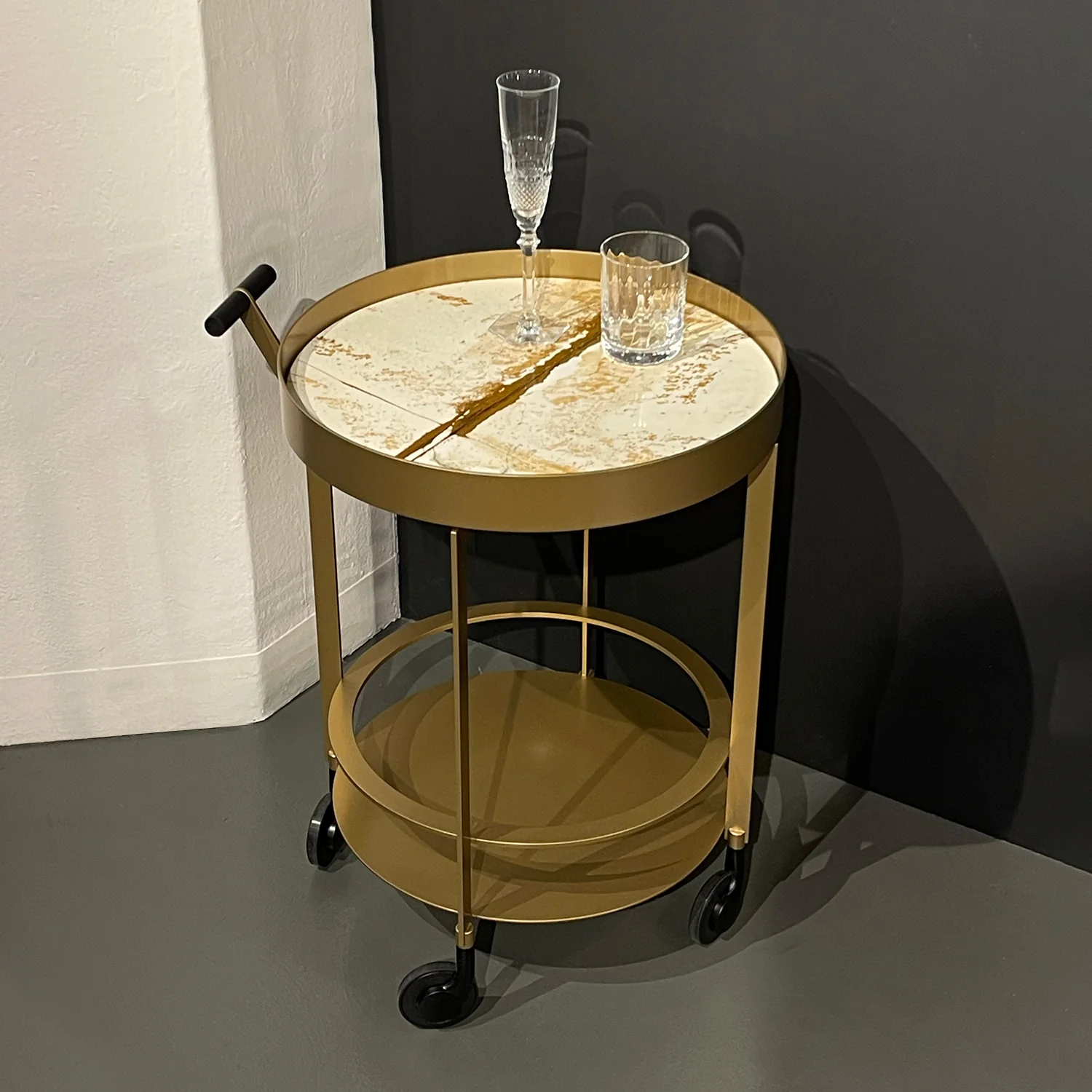draenert | day bar trolley | breccia romana stone + gold frame - Image 3