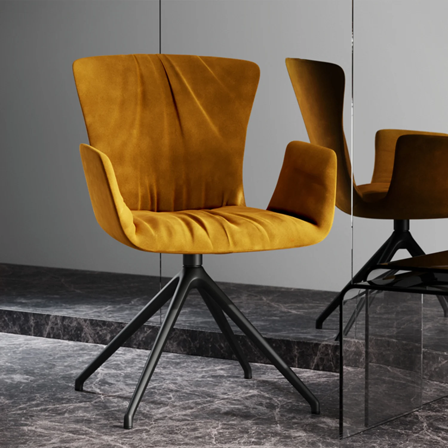 draenert | dexter armchair | swivel base | black leather + charmelle cloud 55 - Image 10