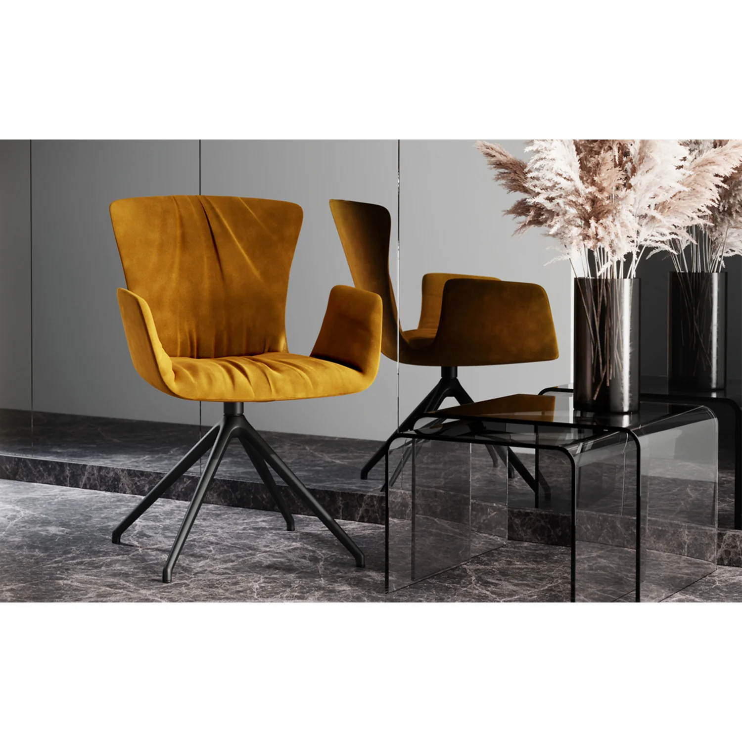 draenert | dexter armchair | swivel base | black leather + charmelle cloud 55 - Image 12