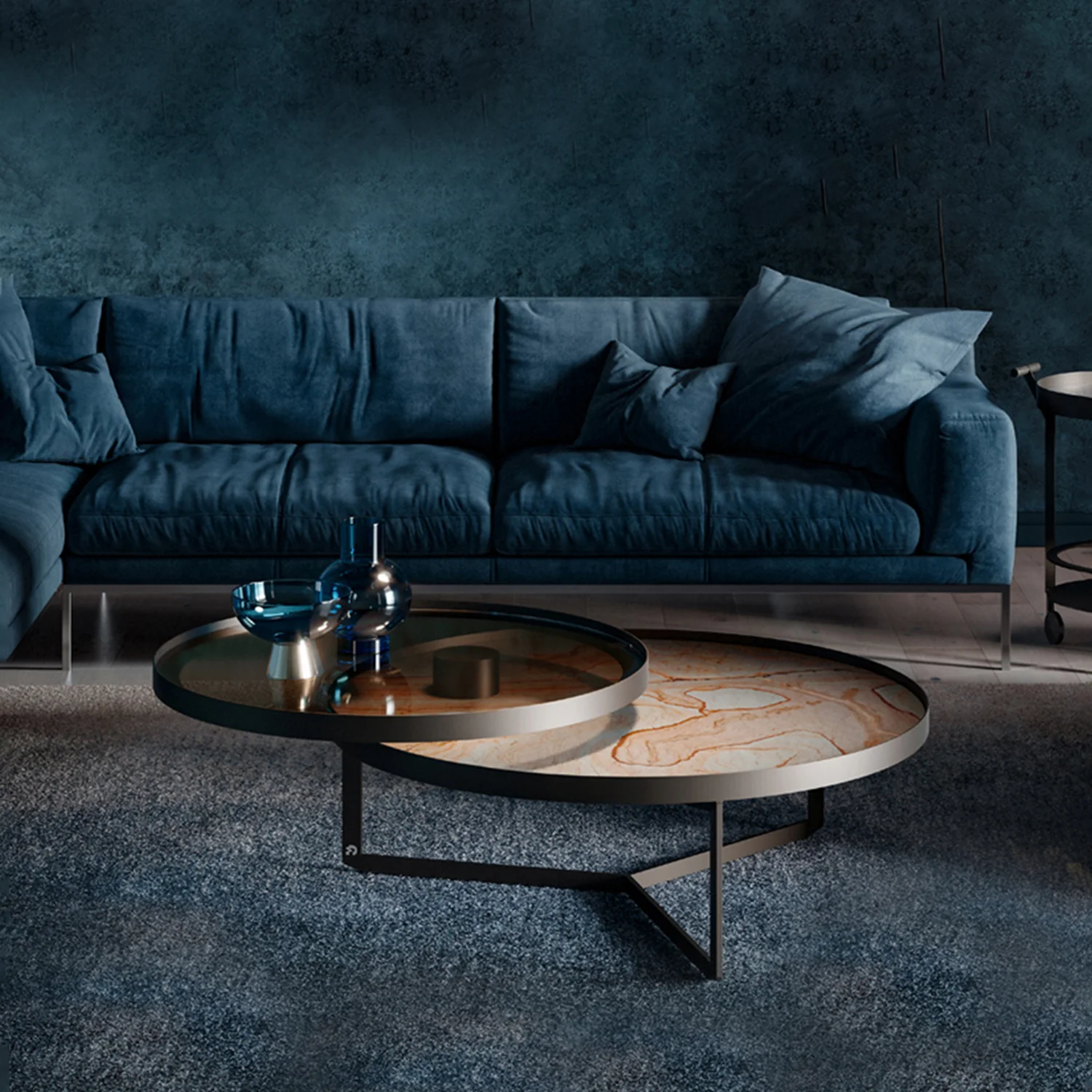 draenert | nebra coffee table with swivel top | azul mary stone + brown glass + dark bronze frame - Image 2