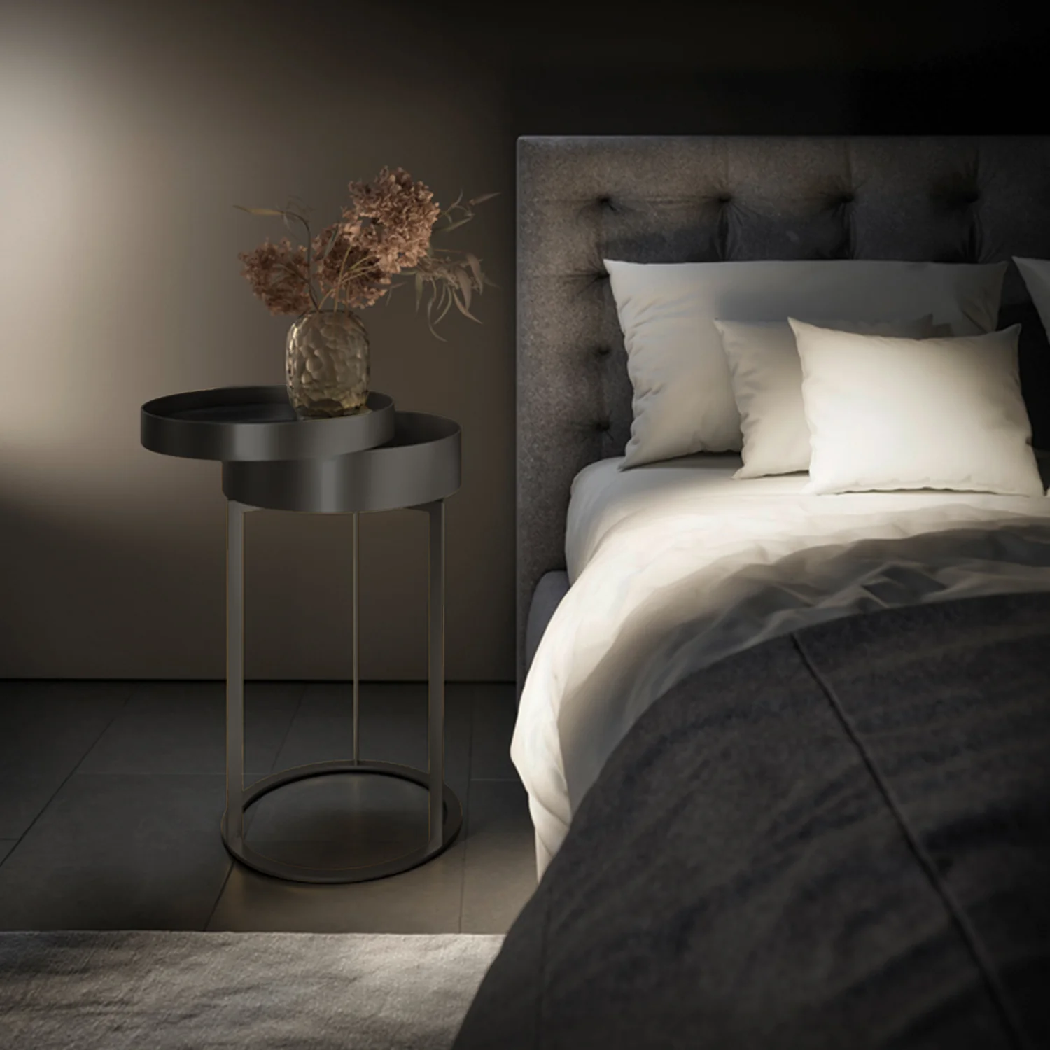 draenert | night side table with swivel top | matrix stone + leather 89001 + black frame - Image 2