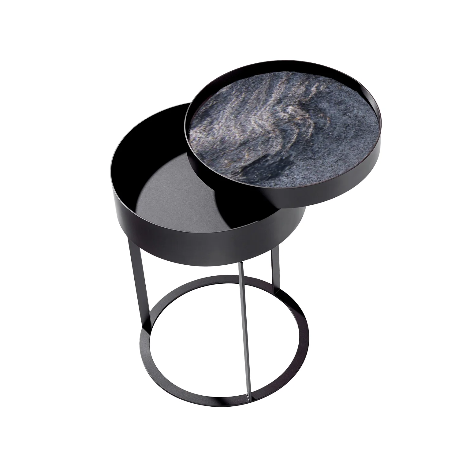 draenert | night side table with swivel top | matrix stone + leather 89001 + black frame - Image 3