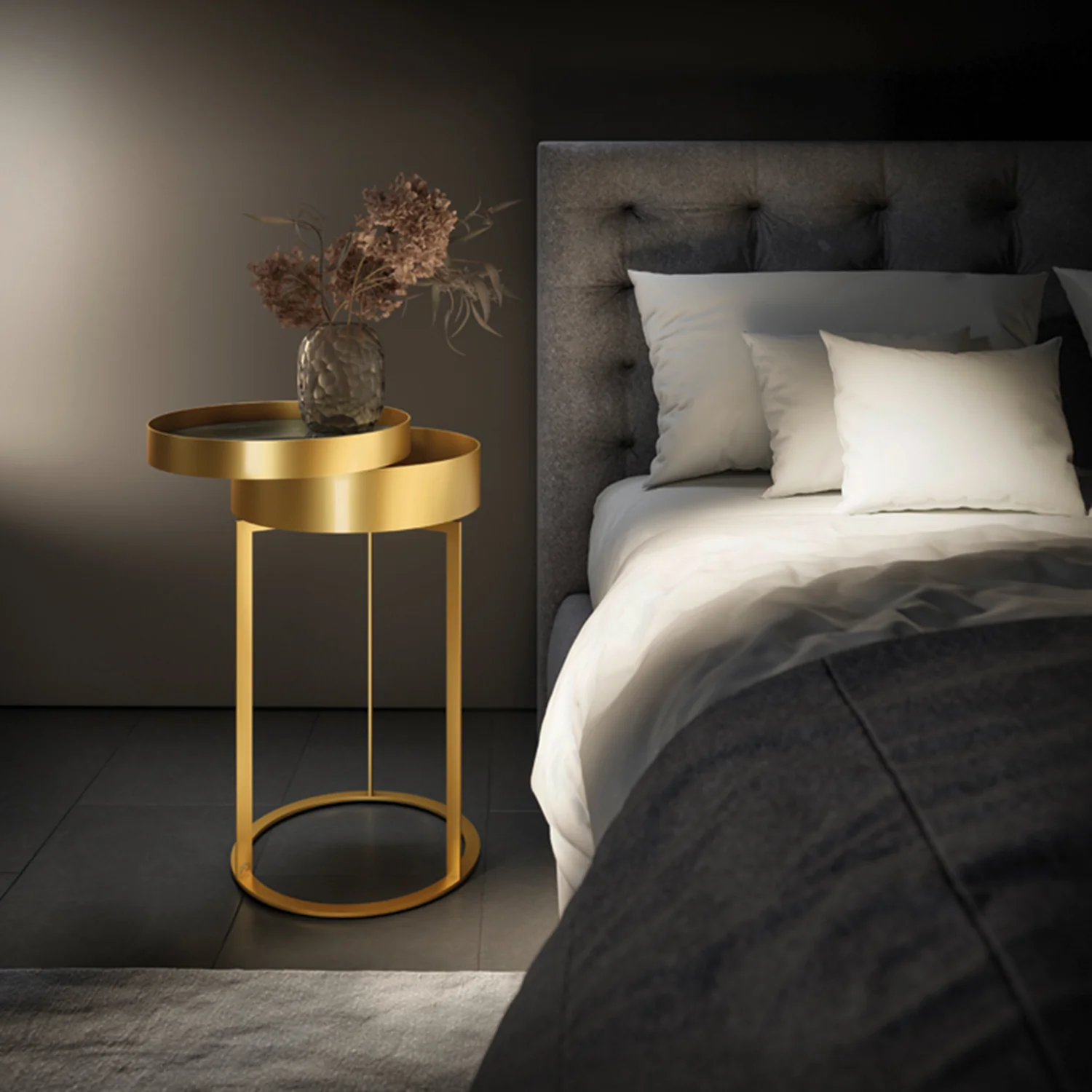 draenert | night side table with swivel top | matrix stone + leather 89001 + black frame - Image 7