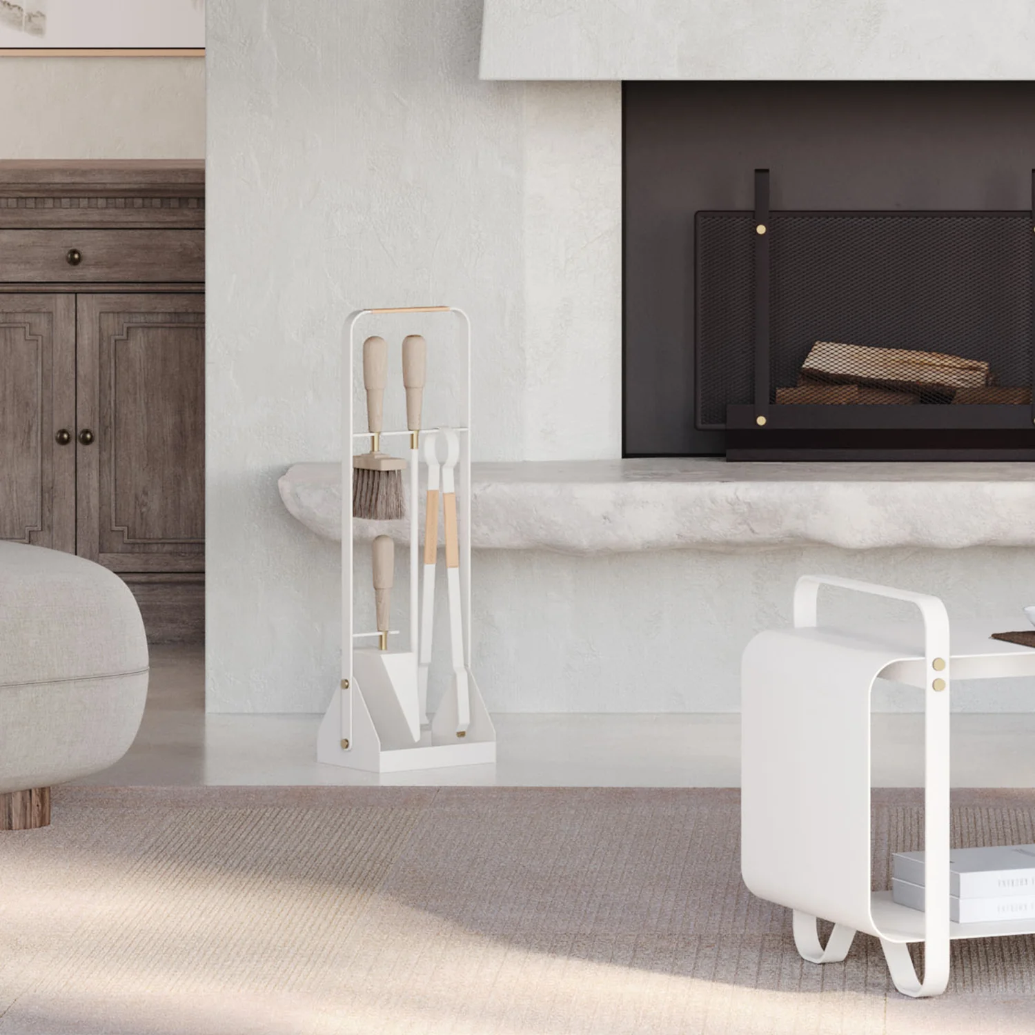 eldvarm | emma fire companion set with leather | blanc - Image 3