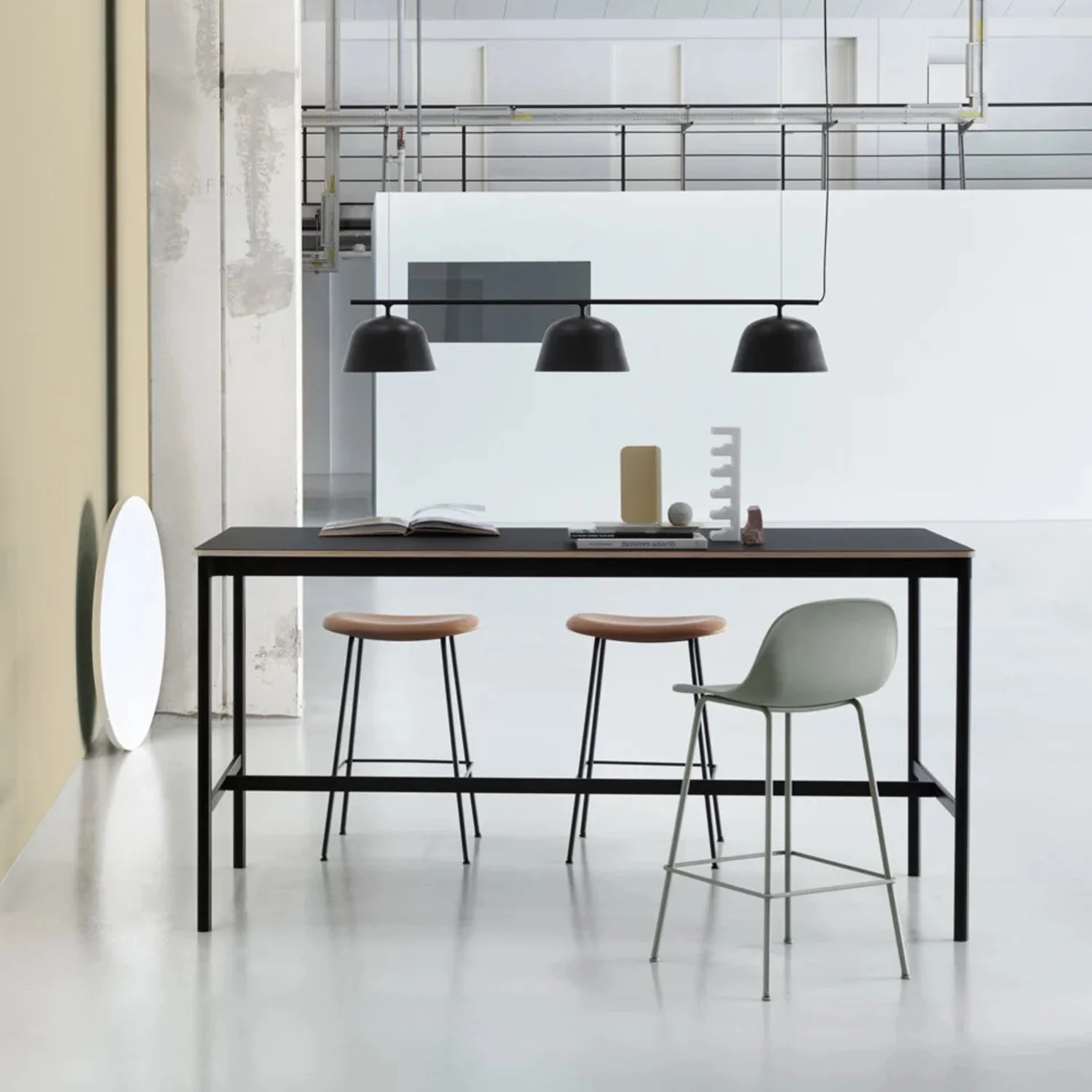 muuto | fiber bar stool | tube base | black refine leather + black ~ DC - Image 2