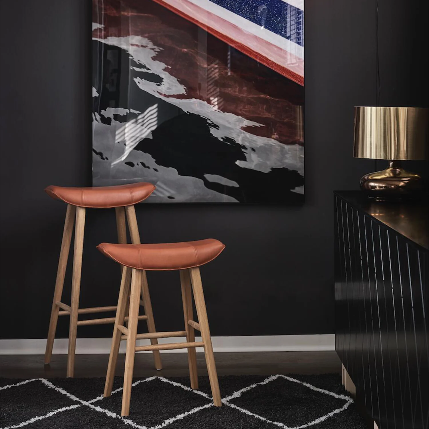 freifrau | kya kitchen stool 63cm | cairo ebony (black) leather + black wire frame - Image 11