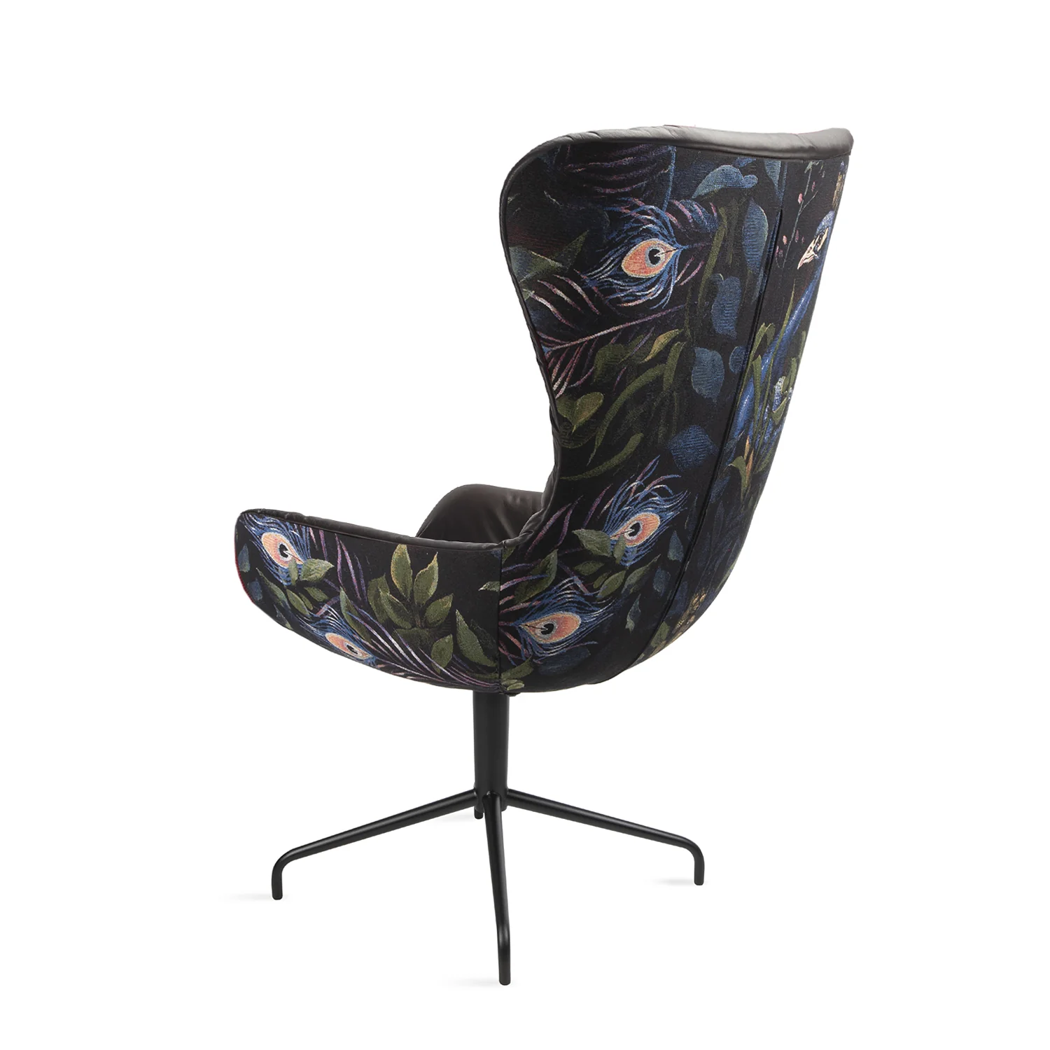 freifrau | leya grand wingback chair | star base | cayenne ebony (black) leather + gobelin oasis - Image 3