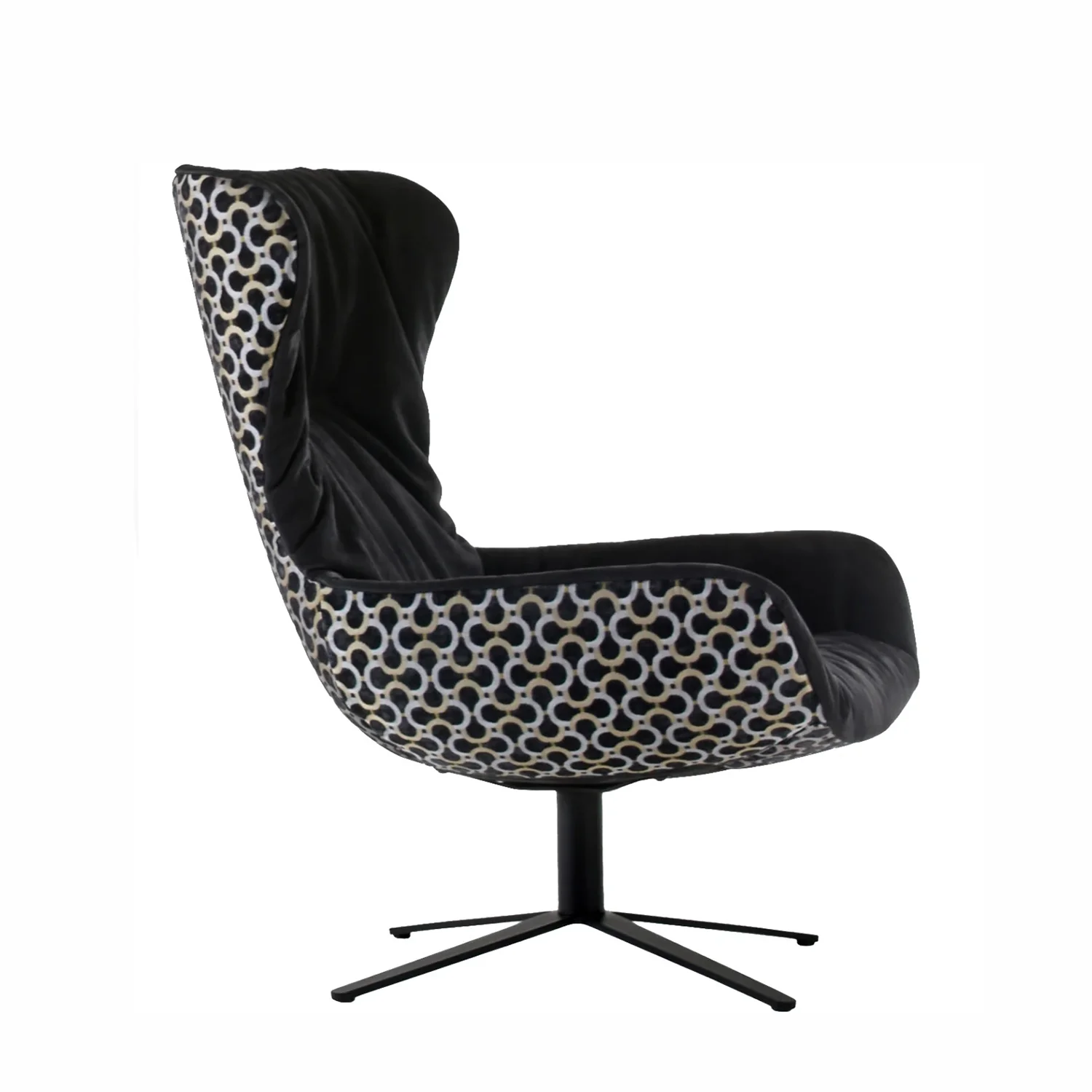 freifrau | leya wingback chair | x-base frame with tilt | cayenne ebony (black) leather + dedar scarabeo - Image 6