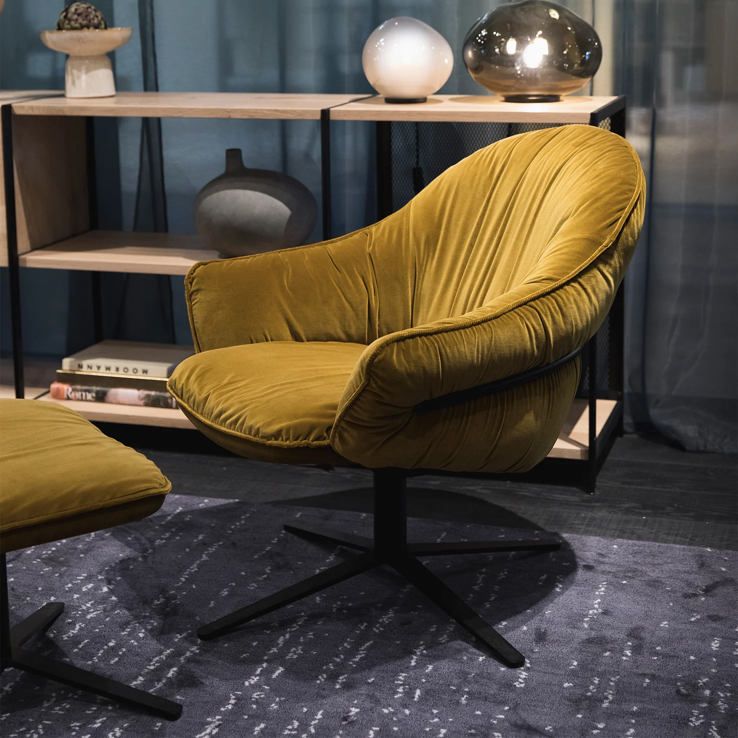 freifrau | marie lounge chair | x-base with rocker + tilting mechanism | adora jade leather + bronze frame - Image 12