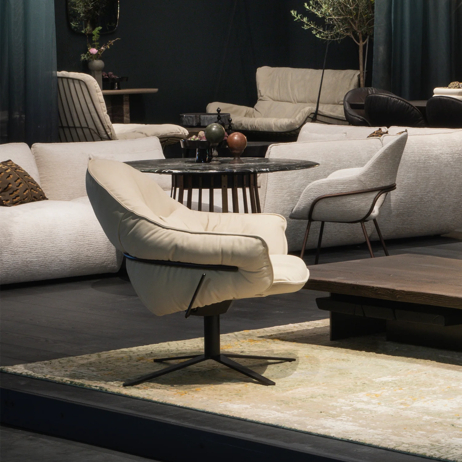 freifrau | marie lounge chair | x-base with rocker + tilting mechanism | adora jade leather + bronze frame - Image 17