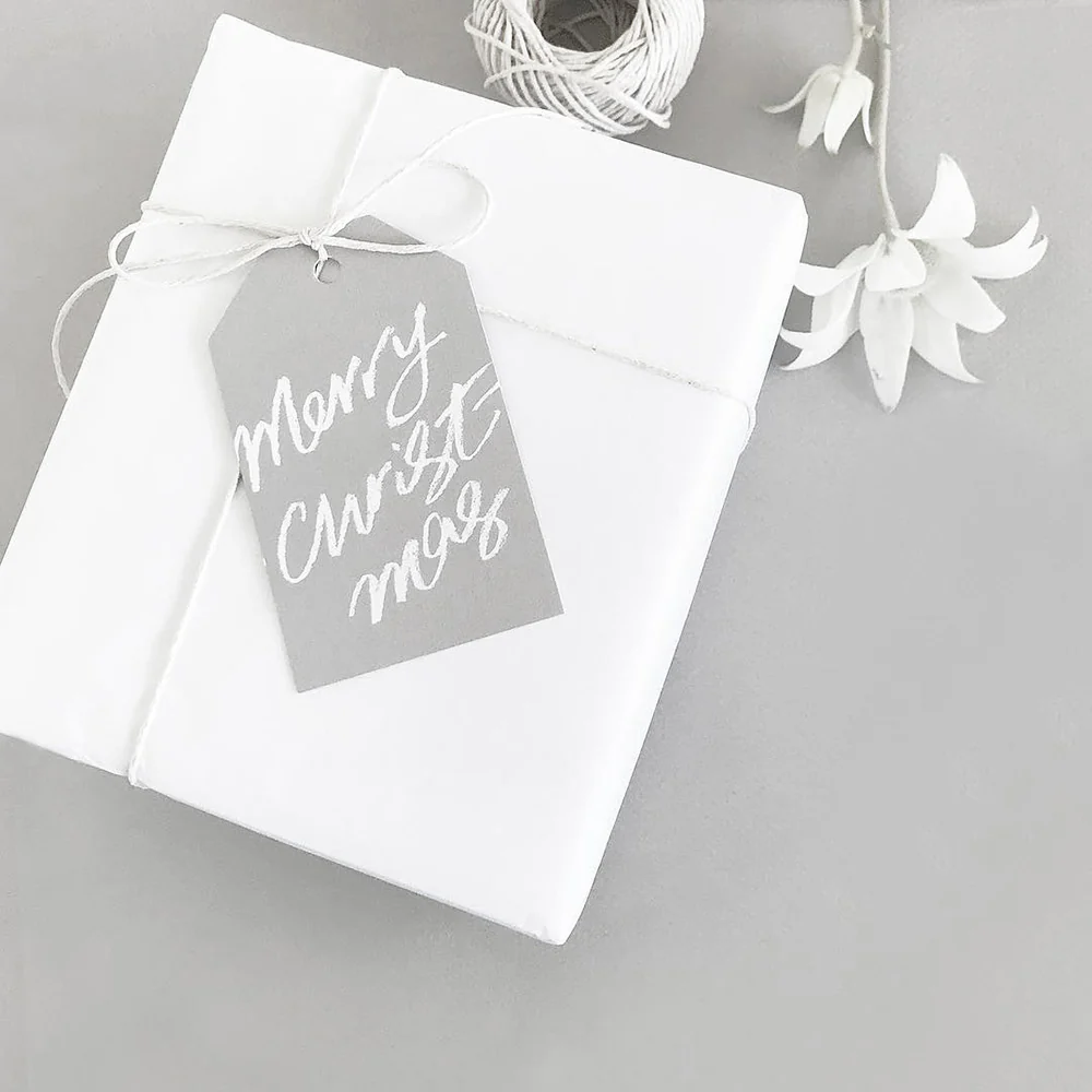 galina dixon | gift tag | merry christmas grey + white text - seasonal - Image 2