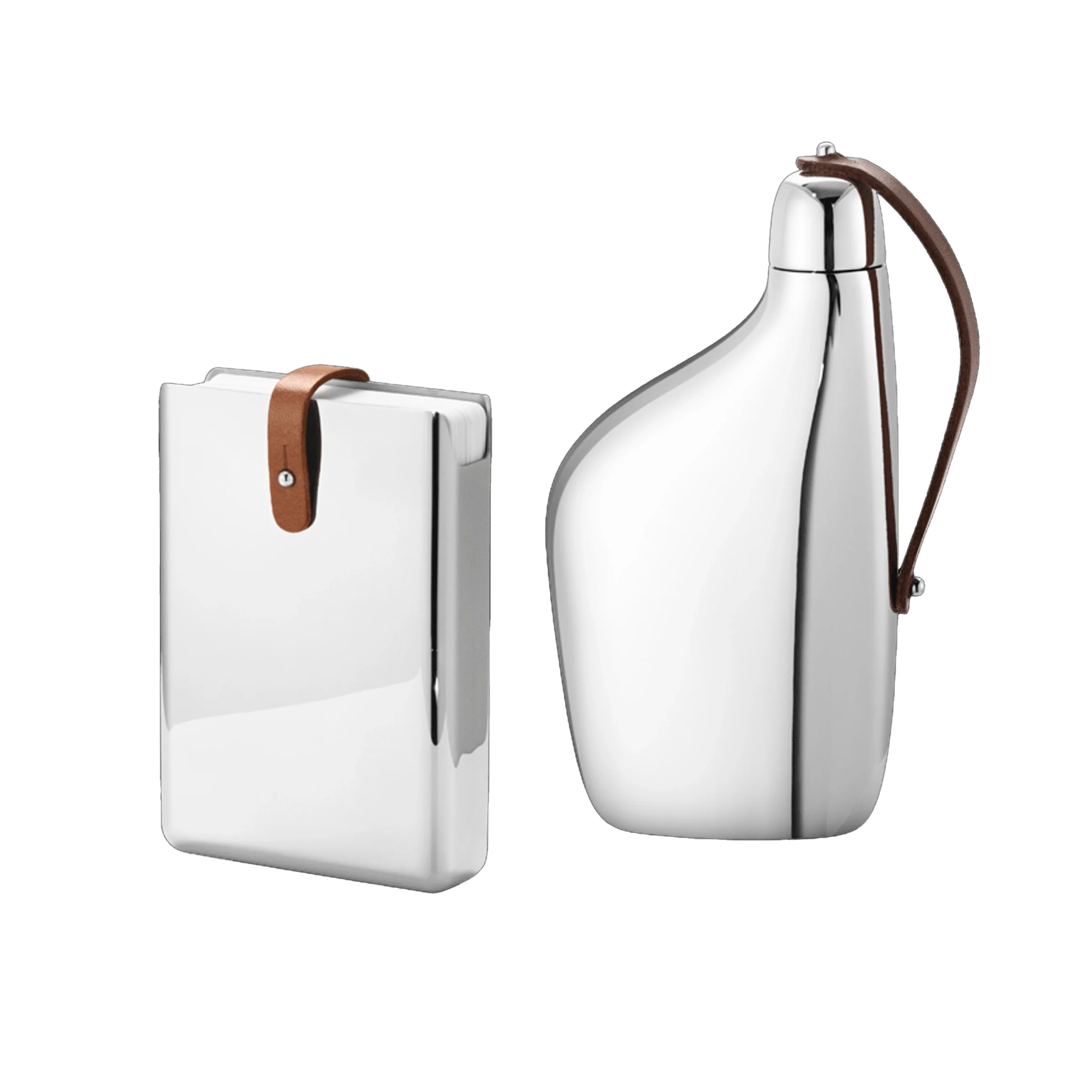 georg jensen | sky hip flask 0.15L + card game - leather | bundle