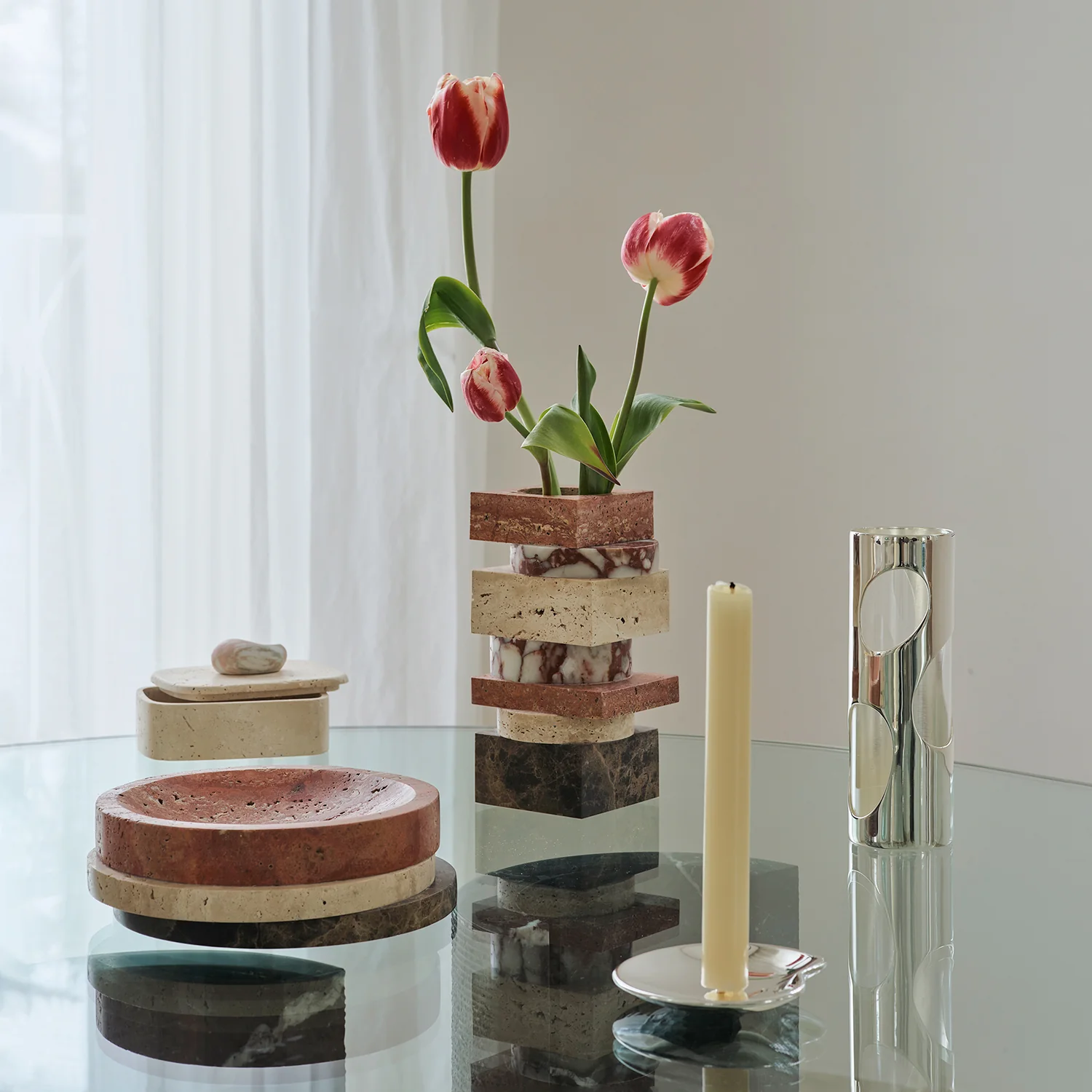 greg natale | pila bowl | travertine + emperador marble - Image 3