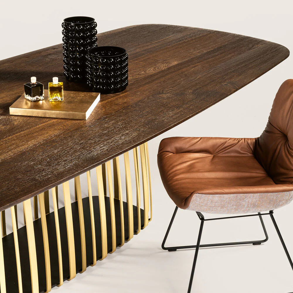 janua | bc 07 basket table boat shape | american walnut + brass base 220x110cm - Image 9