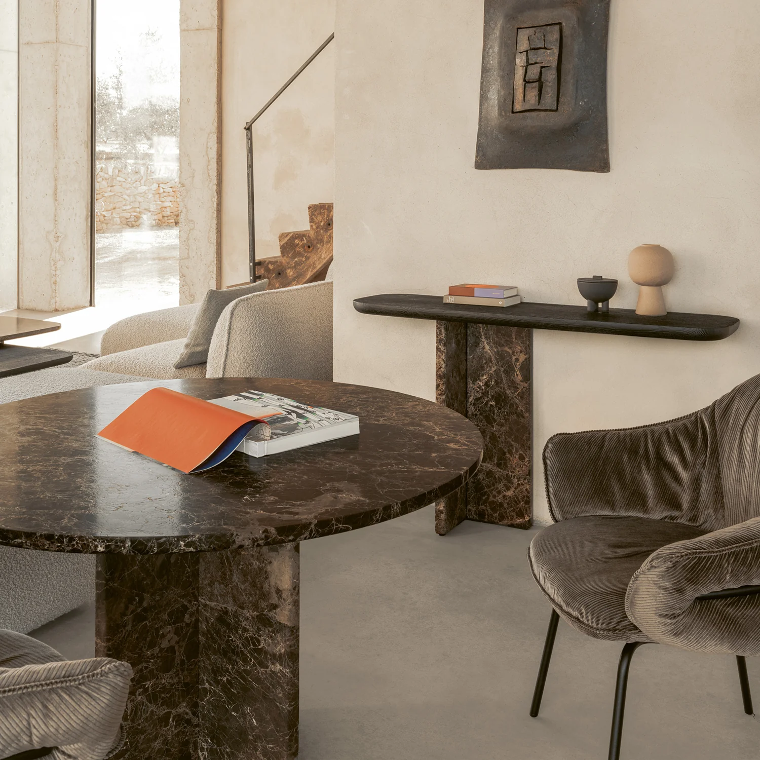 janua | bc 19 t-rox console table oval | american walnut + emperador stone 120cm - Image 2