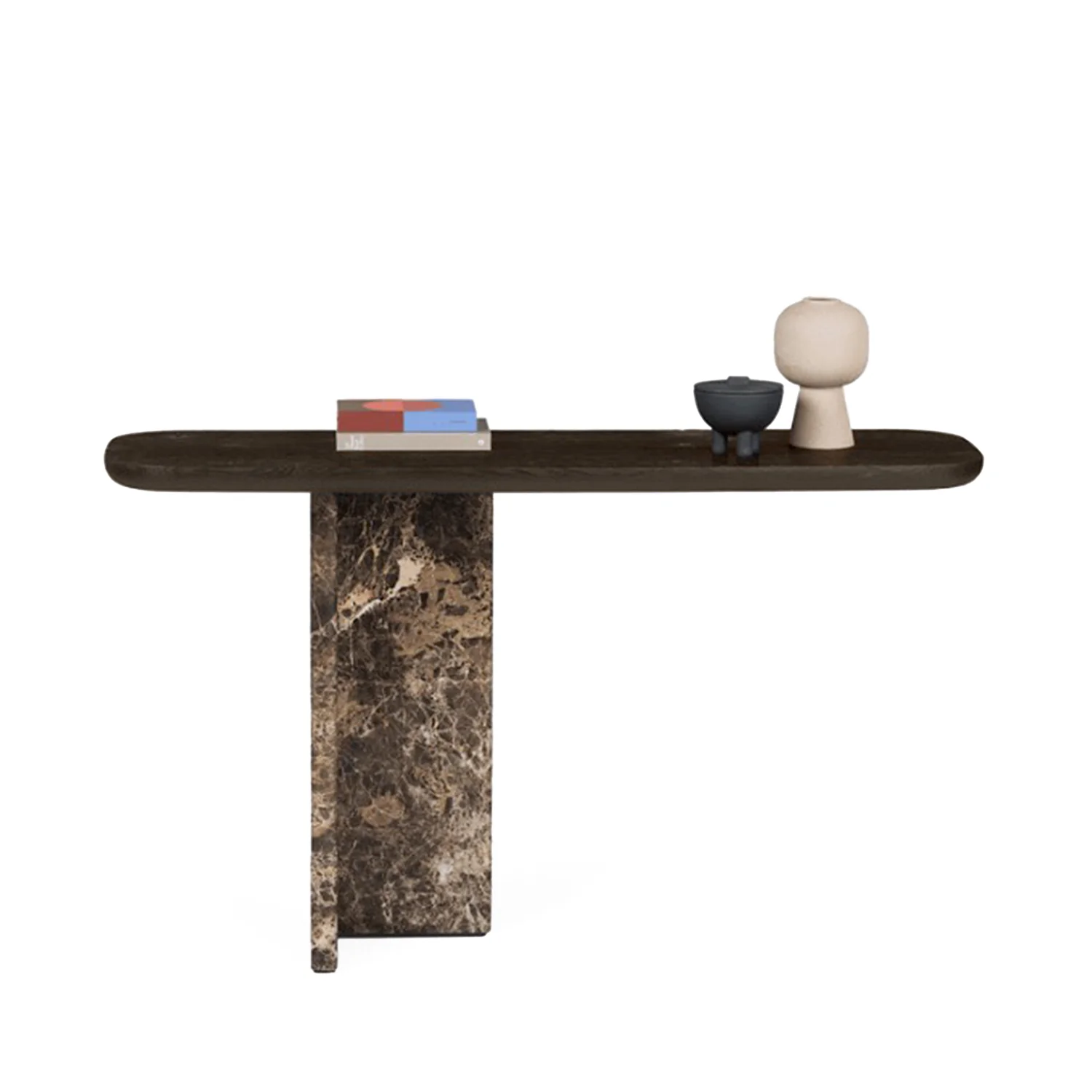 janua | bc 19 t-rox console table oval | american walnut + emperador stone 120cm - Image 3