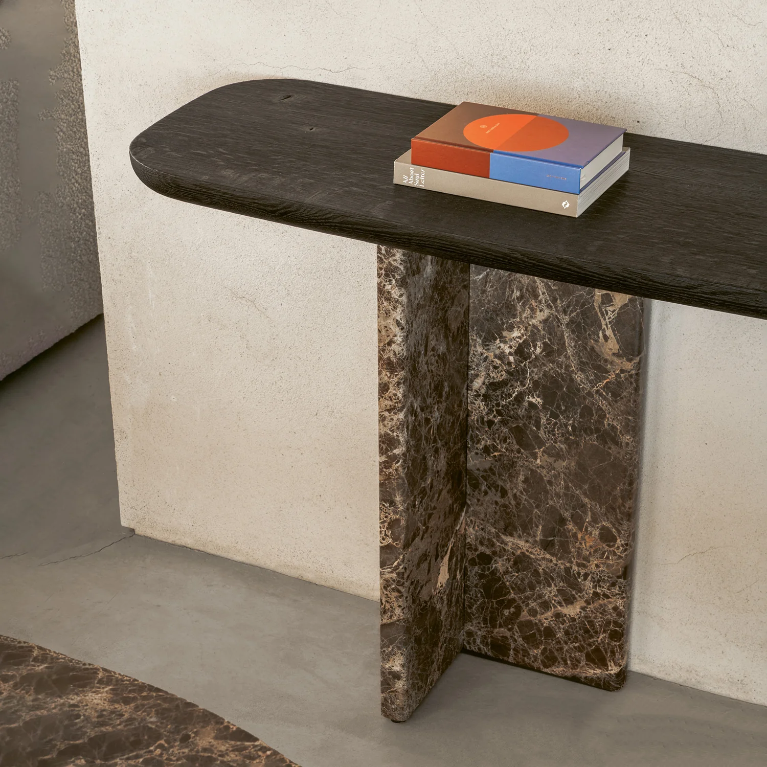 janua | bc 19 t-rox console table oval | american walnut + emperador stone 120cm - Image 4