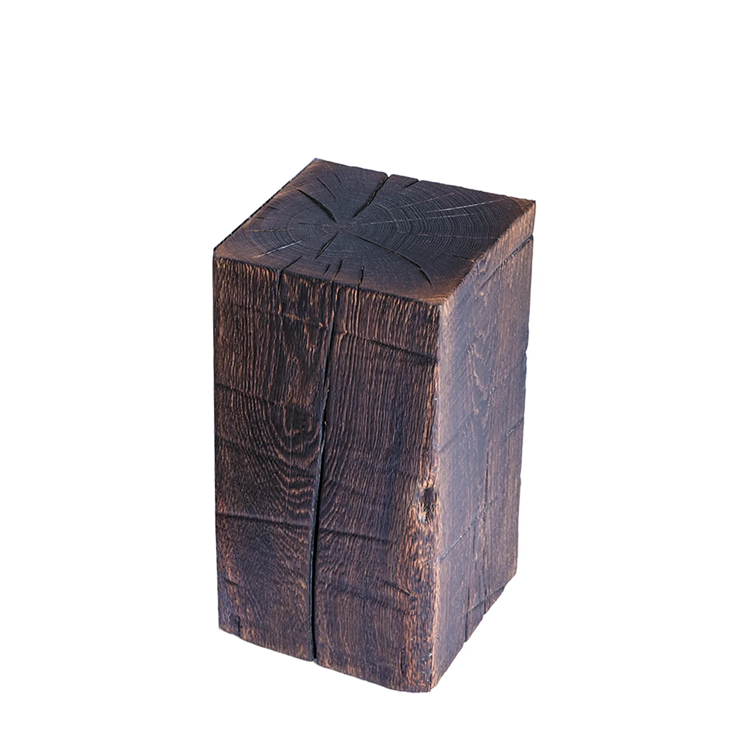 janua | sk 02 cube side table / stool | charred washed oak + gold tone 45cm - Image 9