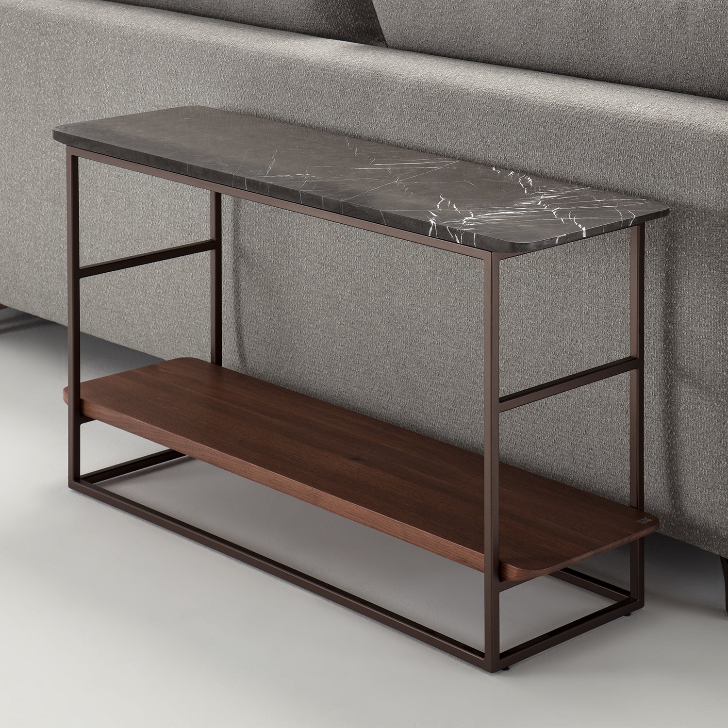 rolf benz | 987 coffee table | stone graphite brown + american walnut + marrone metallic frame - Image 19
