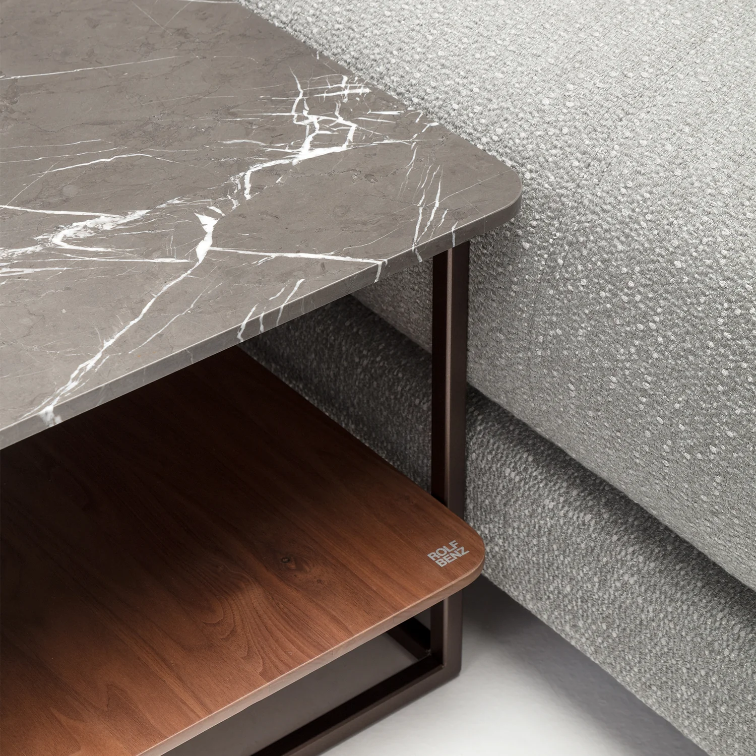 rolf benz | 987 coffee table | stone graphite brown + american walnut + marrone metallic frame - Image 2
