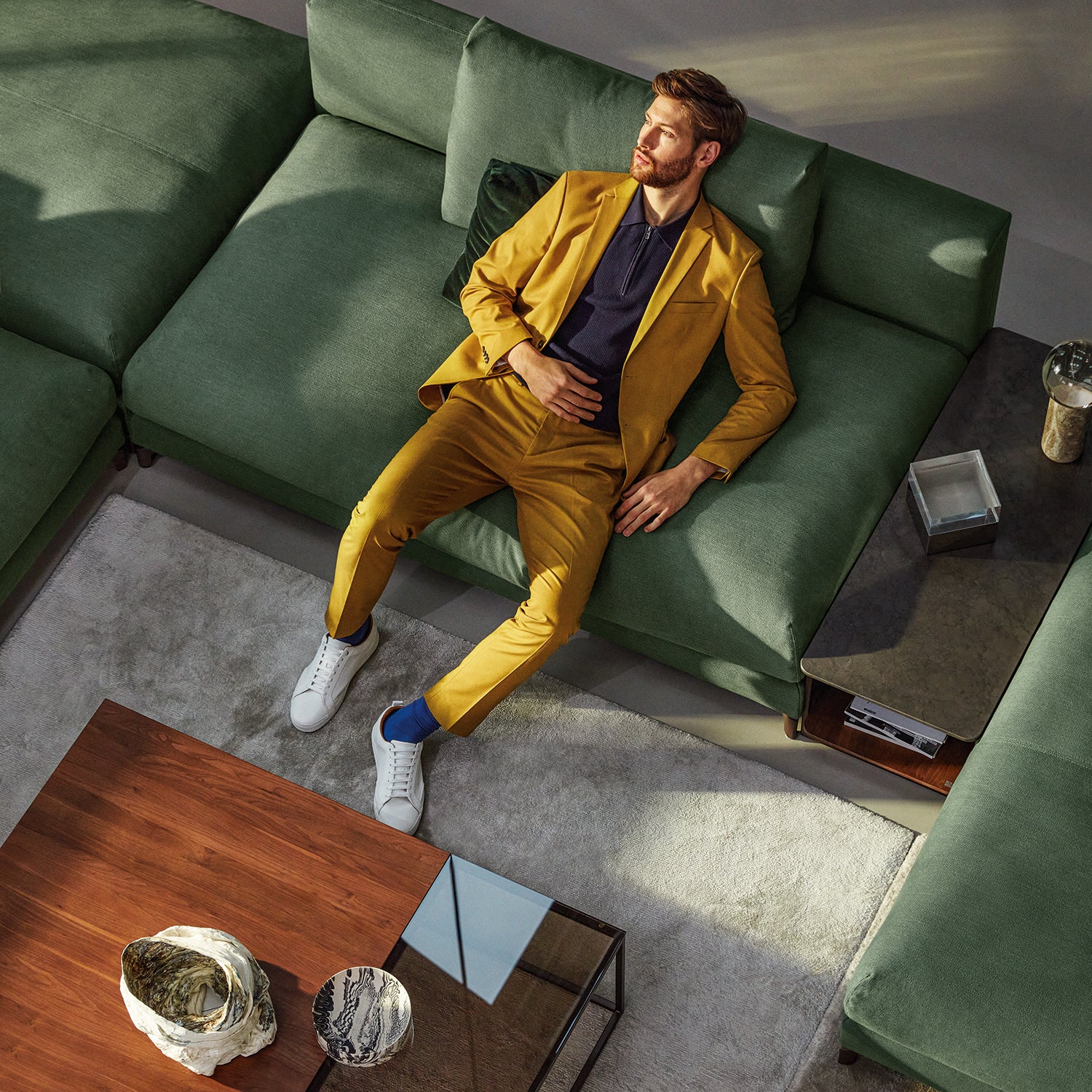 rolf benz | nuvola sofa + footstool | fabric beige grey 26384 + marrone metallic legs - Image 24