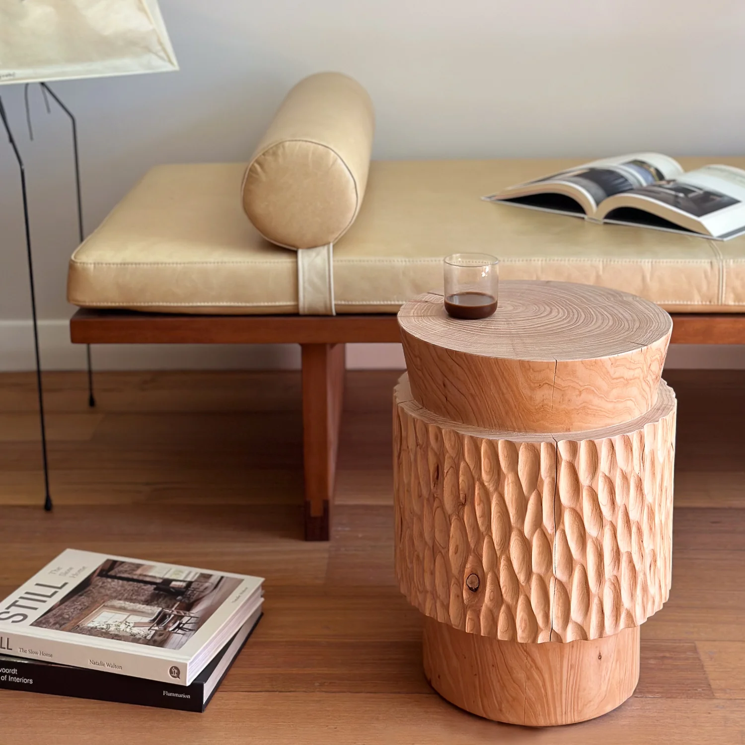 studio nikco | wooden stool / side table | cone top no.2 carved - Image 3