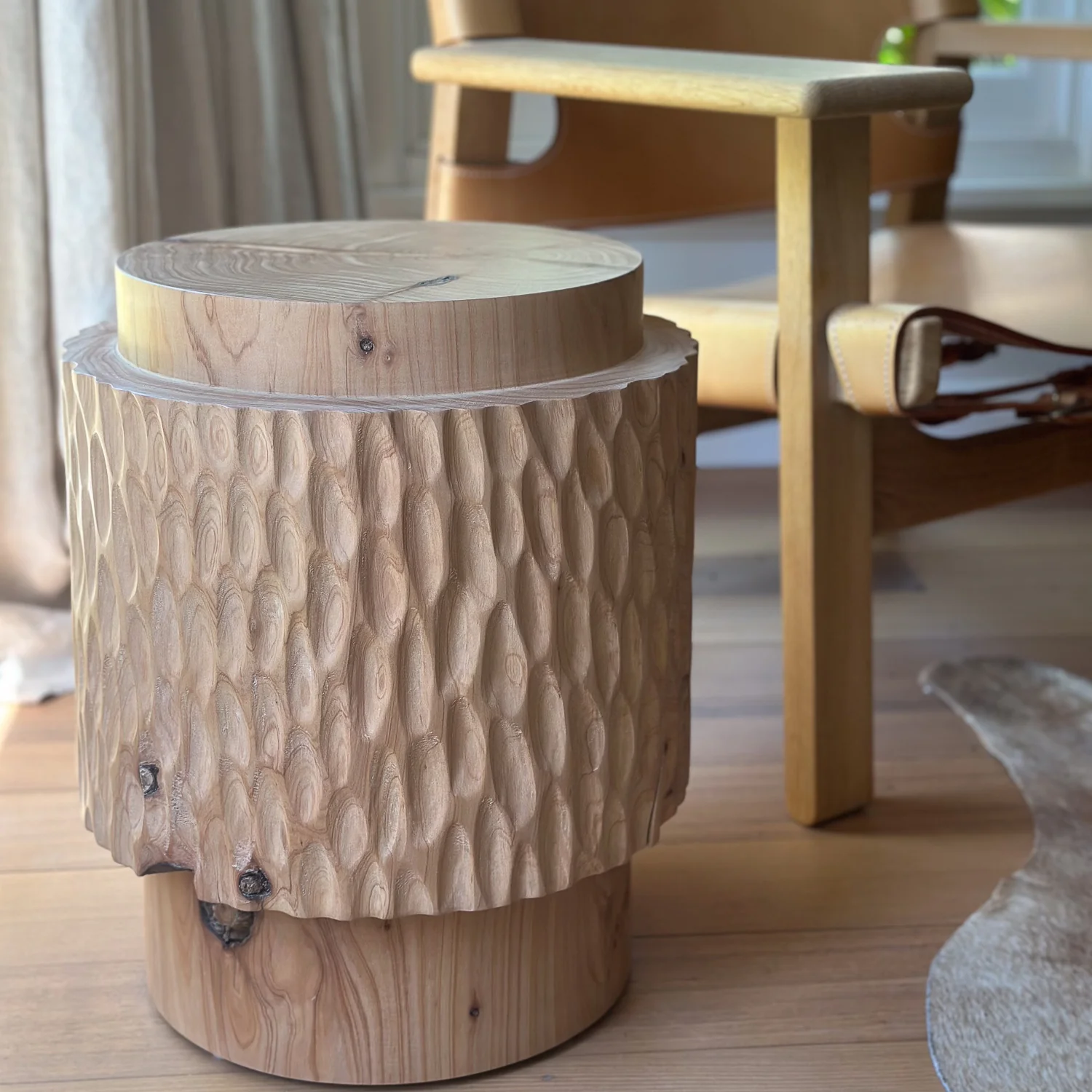 studio nikco | wooden stool | side table | two-step carved - Image 4