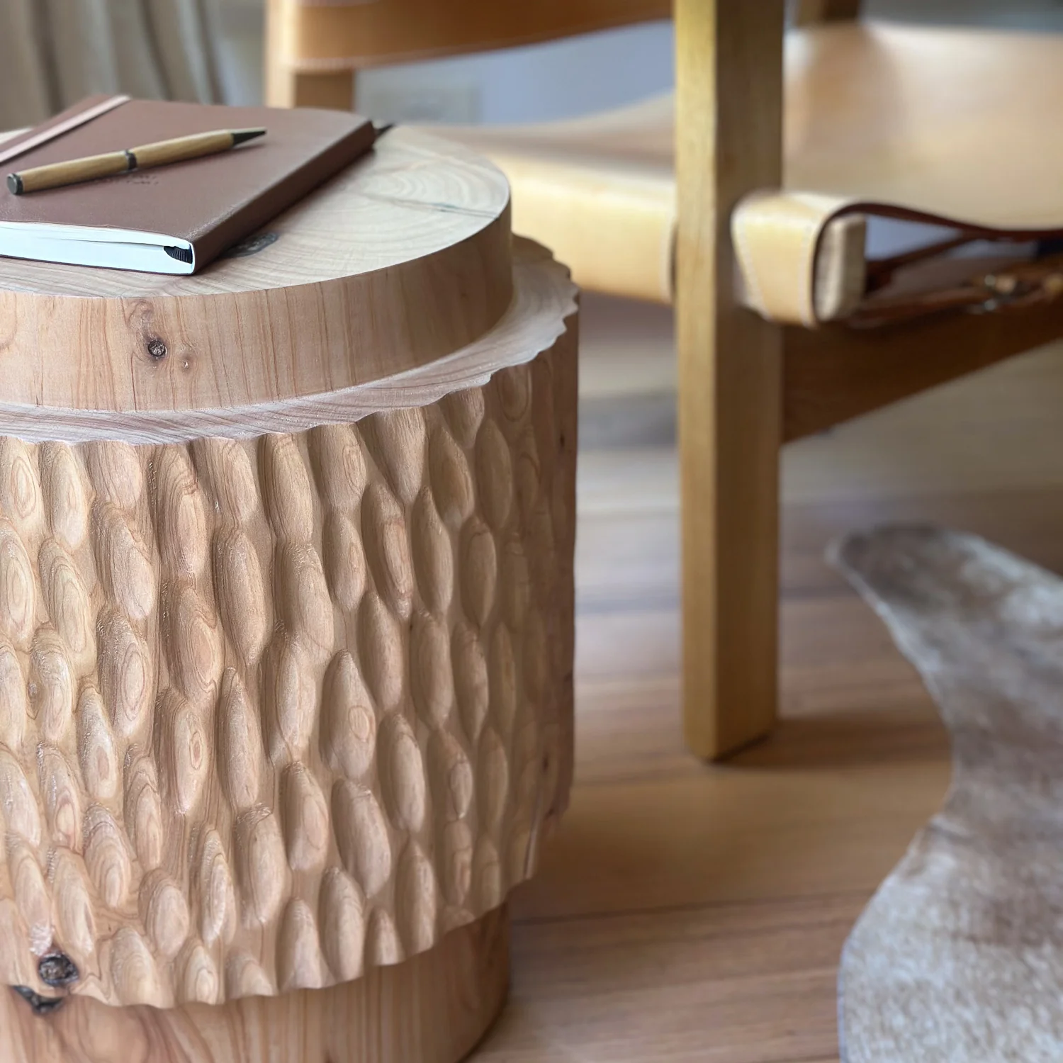 studio nikco | wooden stool | side table | two-step carved - Image 6