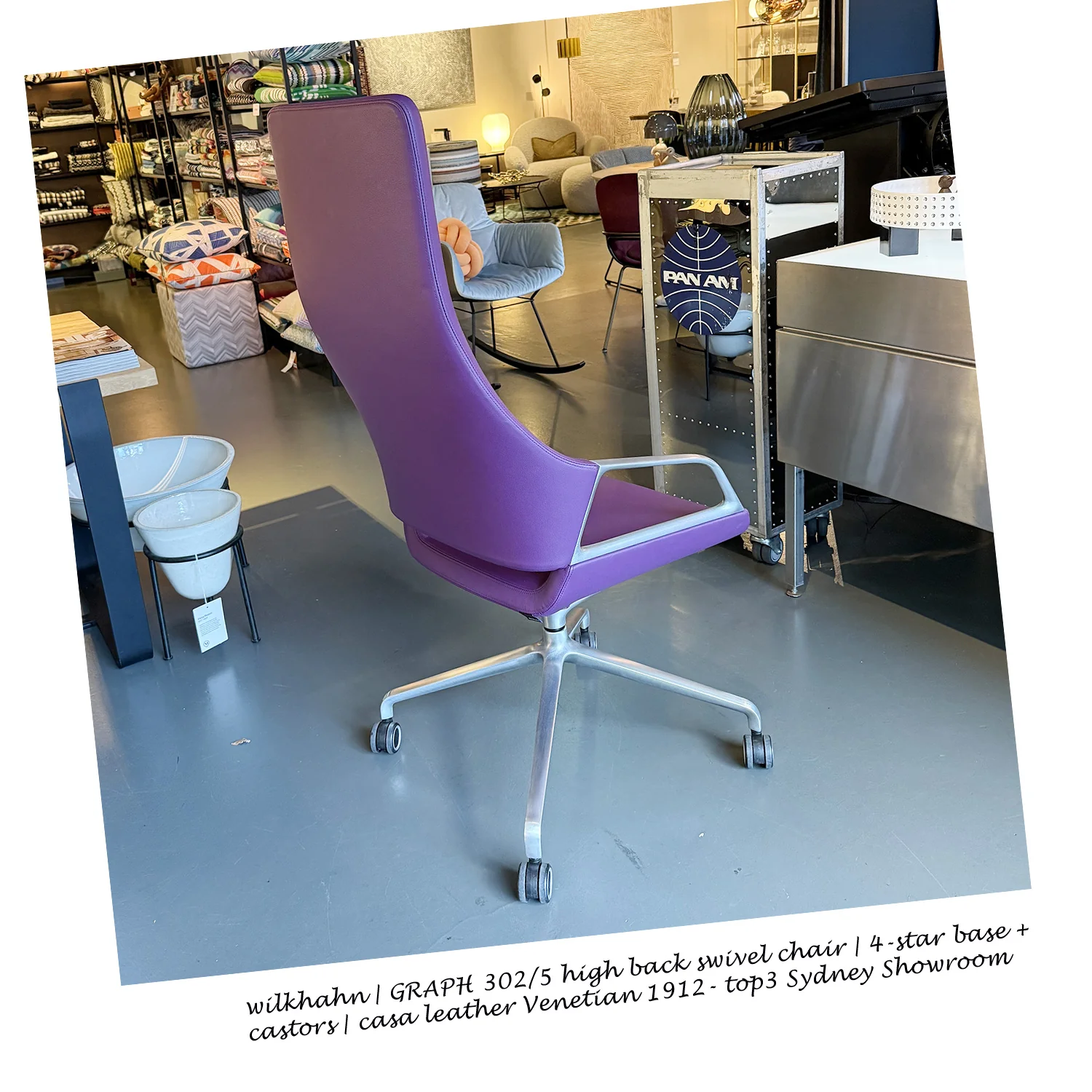 wilkhahn | GRAPH 302/5 high back swivel chair | 4-star base + castors | casa leather - venetian 1912 - Image 3
